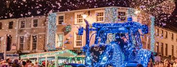 Tractor decorated with Christmas Lights