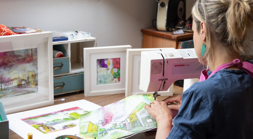 artist with artwork