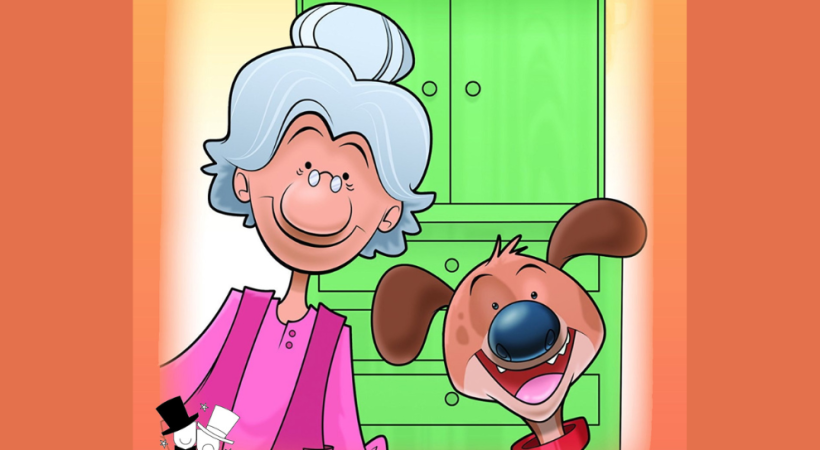 Old lady and a dog in a cartoon