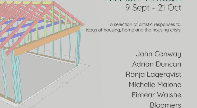 poster design sketch of house with exhibition info text